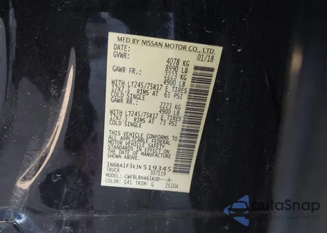 2018 Nissan Titan Xd S Diesel z USA, uszkodzony, nr VIN 1N6BA1F3XJN519345